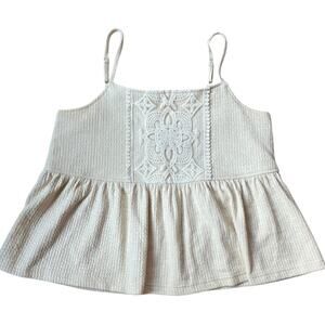 NEW Anthropologie Reath & Wren Cream Lace Peplum Tank Adjust Straps Womens Small